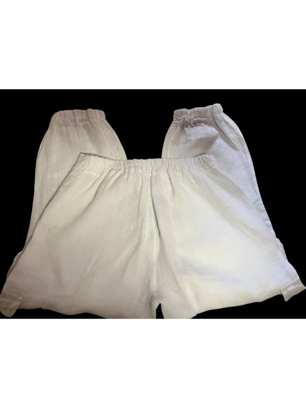 White Cargo Linen Pants With Pockets Elastic Waist Stretch Size L - Picture 2 of 6